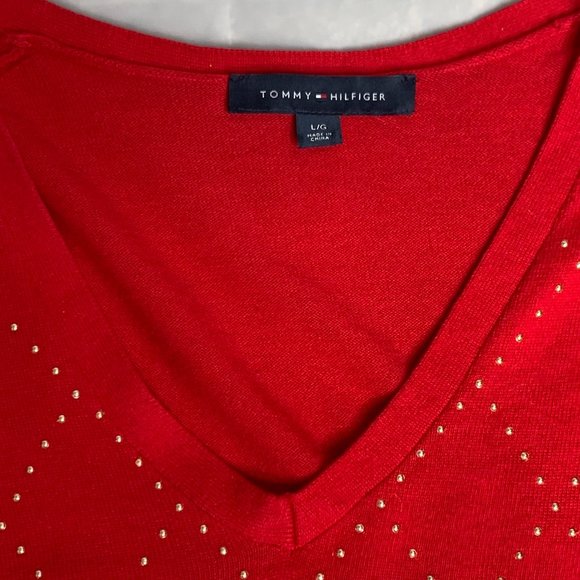 Tommy Hilfiger Sweater L Red 100% Cotton - Picture 7 of 11